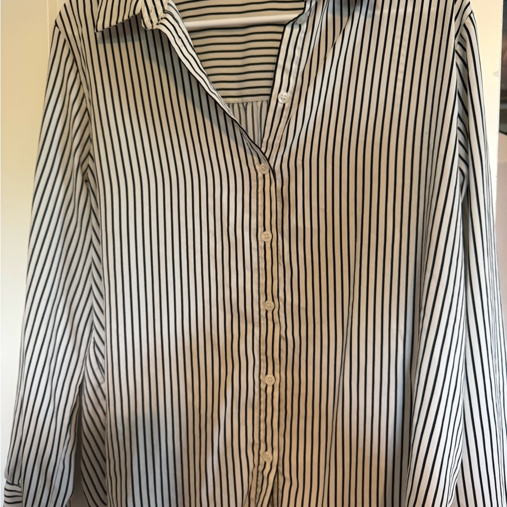 Striped Button Down Shirt - Black and White